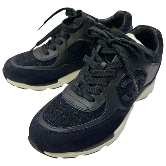 CHANEL G39066 CC Mark Tweed Shoes Low-cut sneakers tweed / suede blue Used