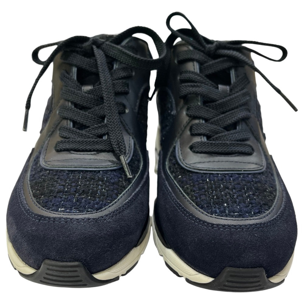 CHANEL G39066 CC Mark Tweed Shoes Low-cut sneakers tweed / suede blue Used