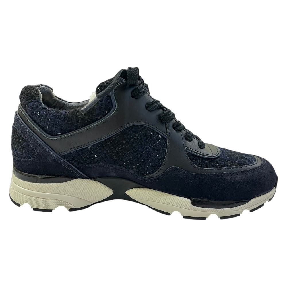 CHANEL G39066 CC Mark Tweed Shoes Low-cut sneakers tweed / suede blue Used