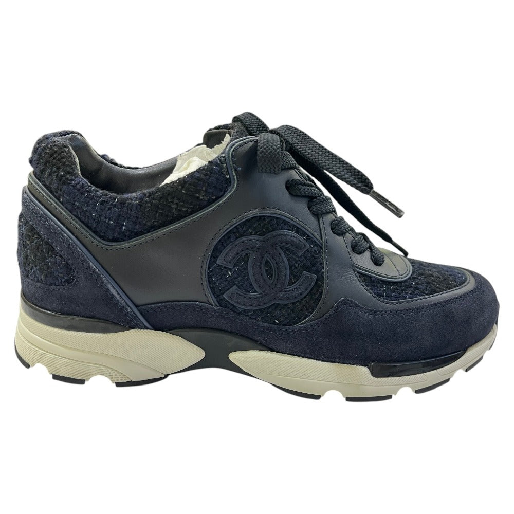 CHANEL G39066 CC Mark Tweed Shoes Low-cut sneakers tweed / suede blue Used