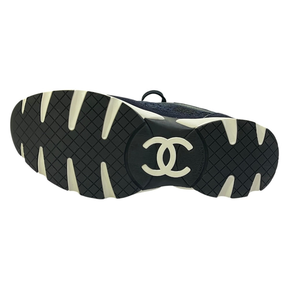 CHANEL G39066 CC Mark Tweed Shoes Low-cut sneakers tweed / suede blue Used
