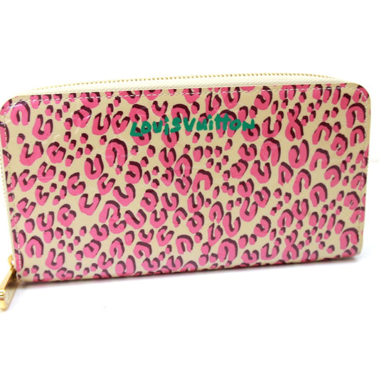 LOUIS VUITTON M91476 Vernis Leopard Print Zippy Wallet, Round Zip Long Wallet, Patent Leather, Women's, Broncorail, Pink