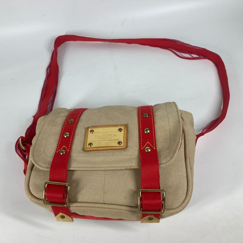 LOUIS VUITTON M40041 アンティグア ブサスPM 斜め掛け カバン フラップ ショルダーバッグ キャンバス レディース ベージュ