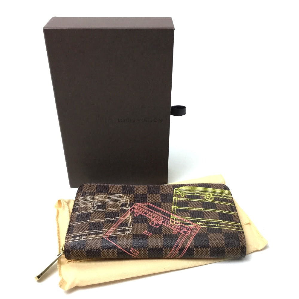 LOUIS VUITTON N63026 Damier Trunk Zippy Wallet, Women's, Damier Canvas, Ebene Brown