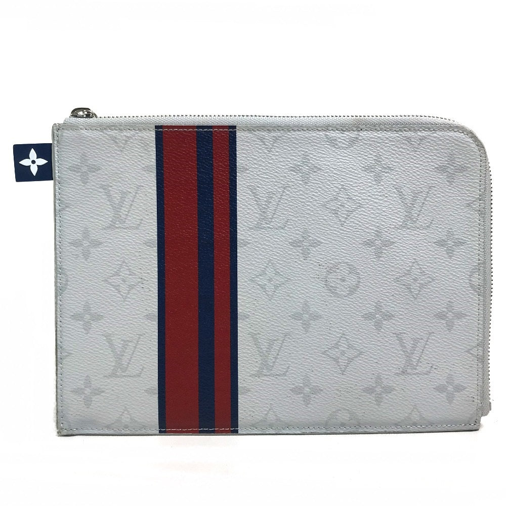 LOUIS VUITTON M61745 Monogram White Jour PM L-Zip Second Bag/Clutch Bag in Monogram Canvas, Men's, White x Red x Blue