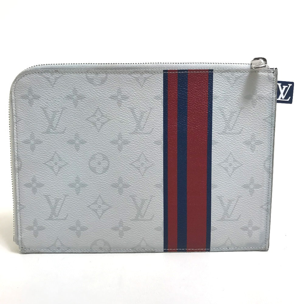 LOUIS VUITTON M61745 Monogram White Jour PM L-Zip Second Bag/Clutch Bag in Monogram Canvas, Men's, White x Red x Blue