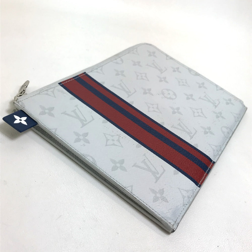 LOUIS VUITTON M61745 Monogram White Jour PM L-Zip Second Bag/Clutch Bag in Monogram Canvas, Men's, White x Red x Blue