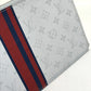 LOUIS VUITTON M61745 Monogram White Jour PM L-Zip Second Bag/Clutch Bag in Monogram Canvas, Men's, White x Red x Blue