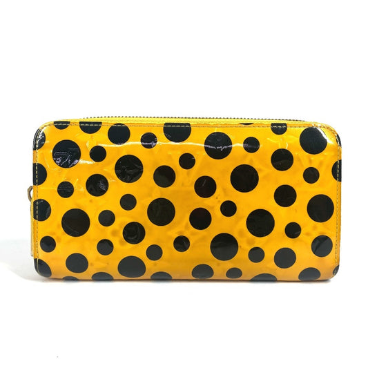 LOUIS VUITTON M91571 Yayoi Kusama Vernis Dot Infinity Zippy Wallet Long Wallet Round Zipper Long Wallet Patent Leather Women's Black Yellow