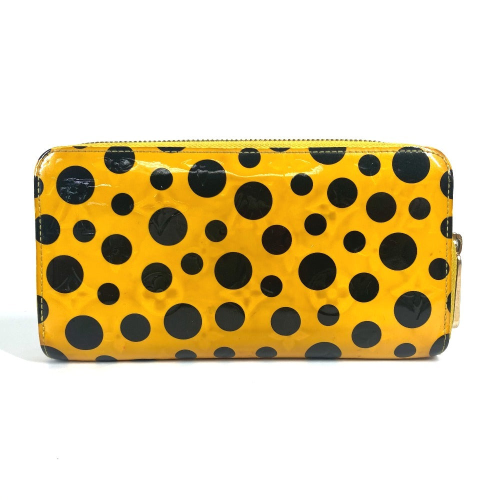 LOUIS VUITTON M91571 Yayoi Kusama Vernis Dot Infinity Zippy Wallet Long Wallet Round Zipper Long Wallet Patent Leather Women's Black Yellow