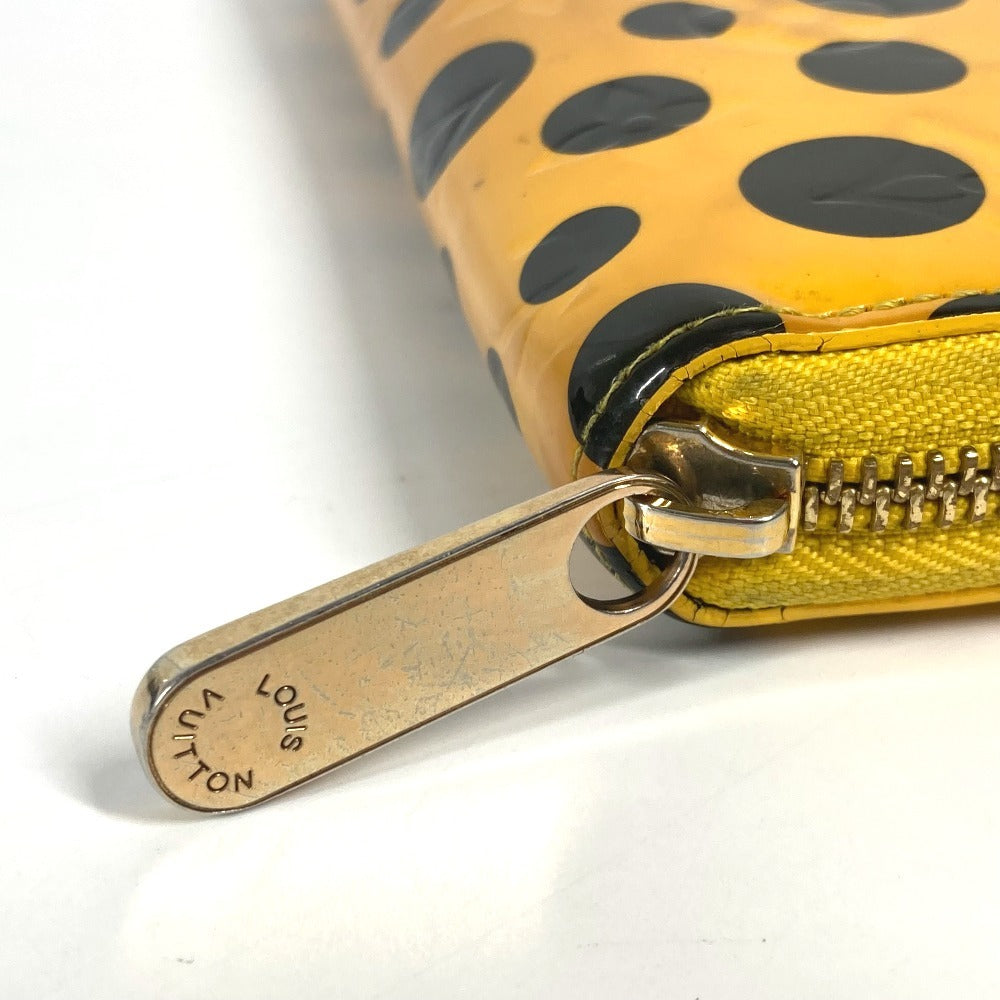LOUIS VUITTON M91571 Yayoi Kusama Vernis Dot Infinity Zippy Wallet Long Wallet Round Zipper Long Wallet Patent Leather Women's Black Yellow