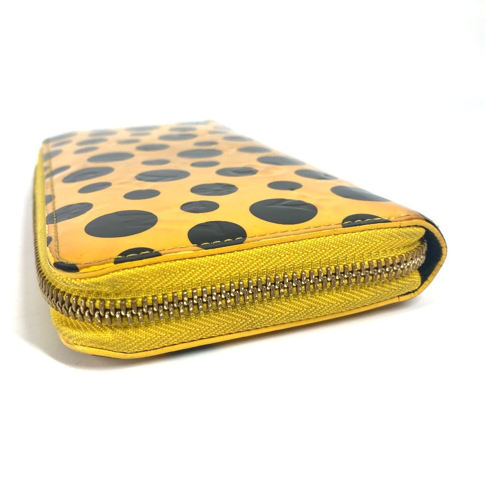 LOUIS VUITTON M91571 Yayoi Kusama Vernis Dot Infinity Zippy Wallet Long Wallet Round Zipper Long Wallet Patent Leather Women's Black Yellow