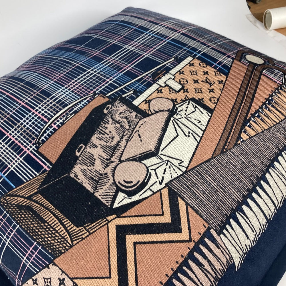 LOUIS VUITTON MP2101 モノグラム チェック柄 ピロー 枕 インテリア クッション ウール メンズ ネイビー