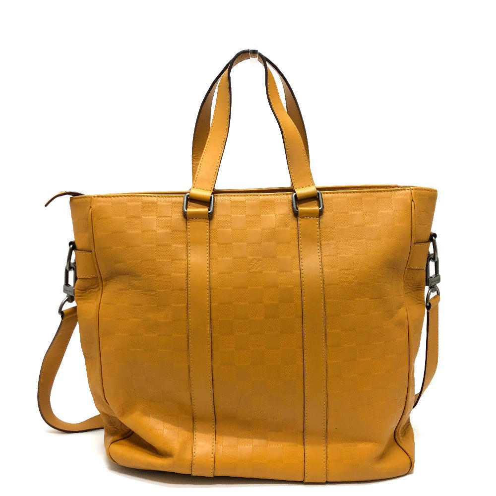 LOUIS VUITTON N41228 Damier Infini Tadao 2-Way Tote Bag in Damier Infini Leather, Men's Solar Yellow