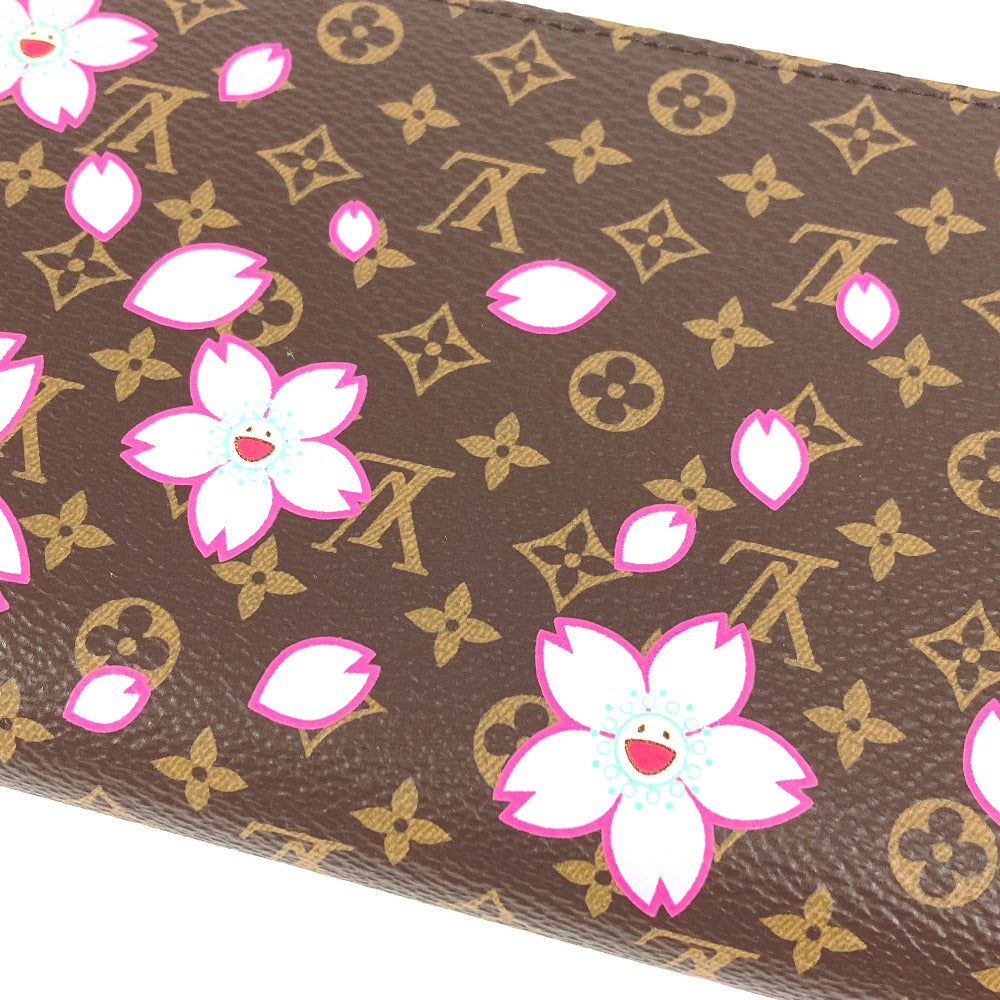 LOUIS VUITTON M13433 무라카미 타카시 모노그램 LV × TM 지피 지갑 장 지갑 벚꽃 장 지갑 모노그램 캔버스 여성 브라운