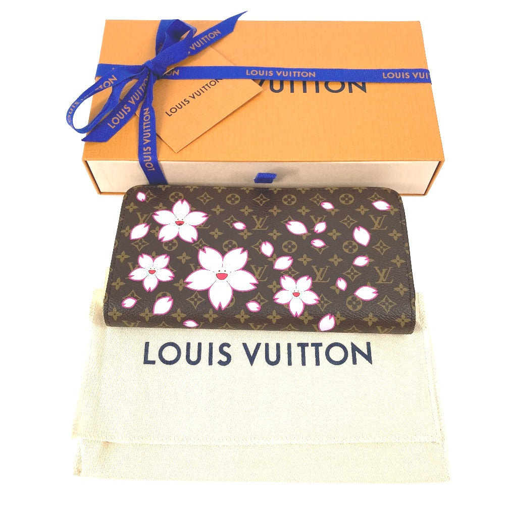 LOUIS VUITTON M13433 무라카미 타카시 모노그램 LV × TM 지피 지갑 장 지갑 벚꽃 장 지갑 모노그램 캔버스 여성 브라운