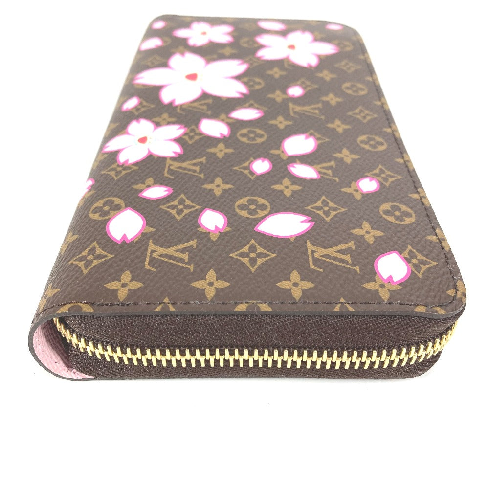 LOUIS VUITTON M13433 무라카미 타카시 모노그램 LV × TM 지피 지갑 장 지갑 벚꽃 장 지갑 모노그램 캔버스 여성 브라운