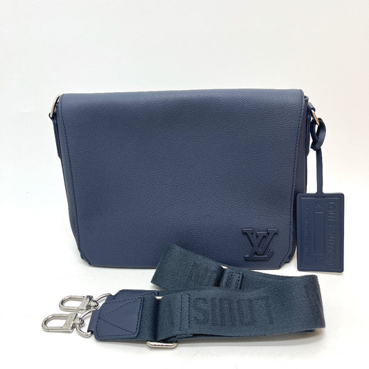 LOUIS VUITTON M23709 LVアエログラム テイクオフ メッセンジャー カバン バッグ 斜め掛け ショルダーバッグ レザー メンズ ブルー アトランティーク ブルー