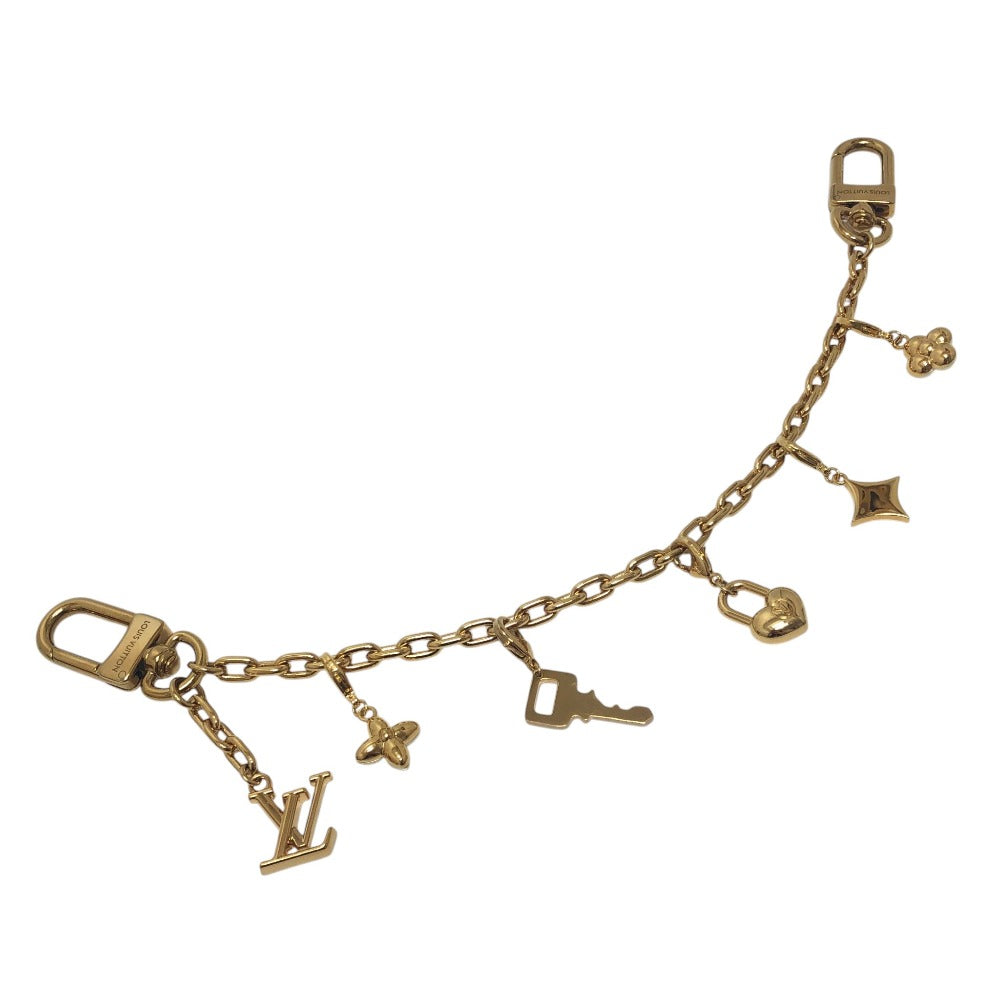 LOUIS VUITTON M02943 LV Heart Padlock Pearl ChainKey Holder Bag Charm Metal Gold Used