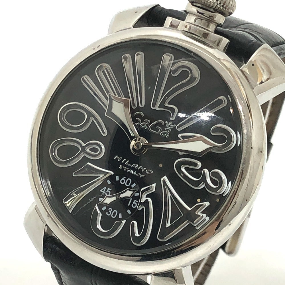 GAGA MILANO 5010.04S マヌアーレ 48mm スモールセコンド 裏スケ 手巻き 腕時計 SS メンズ シルバー
