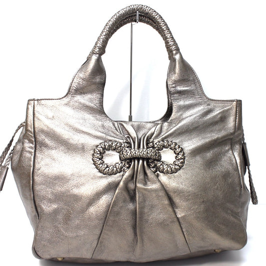 Salvatore Ferragamo Gancini Shoulder Bag, Handbag, Tote Bag, Leather, Women's, Bronze, Gray