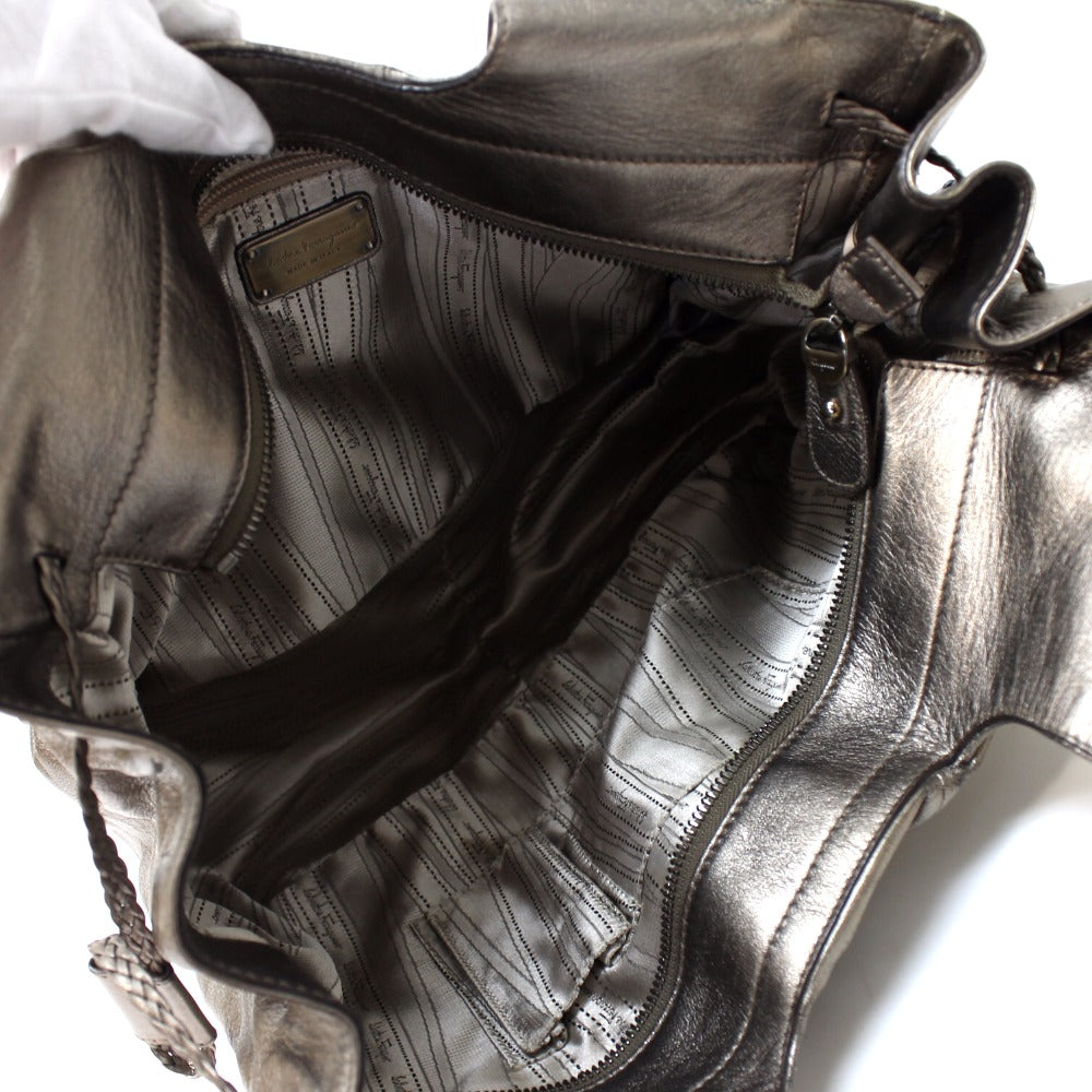 Salvatore Ferragamo Gancini Shoulder Bag, Handbag, Tote Bag, Leather, Women's, Bronze, Gray