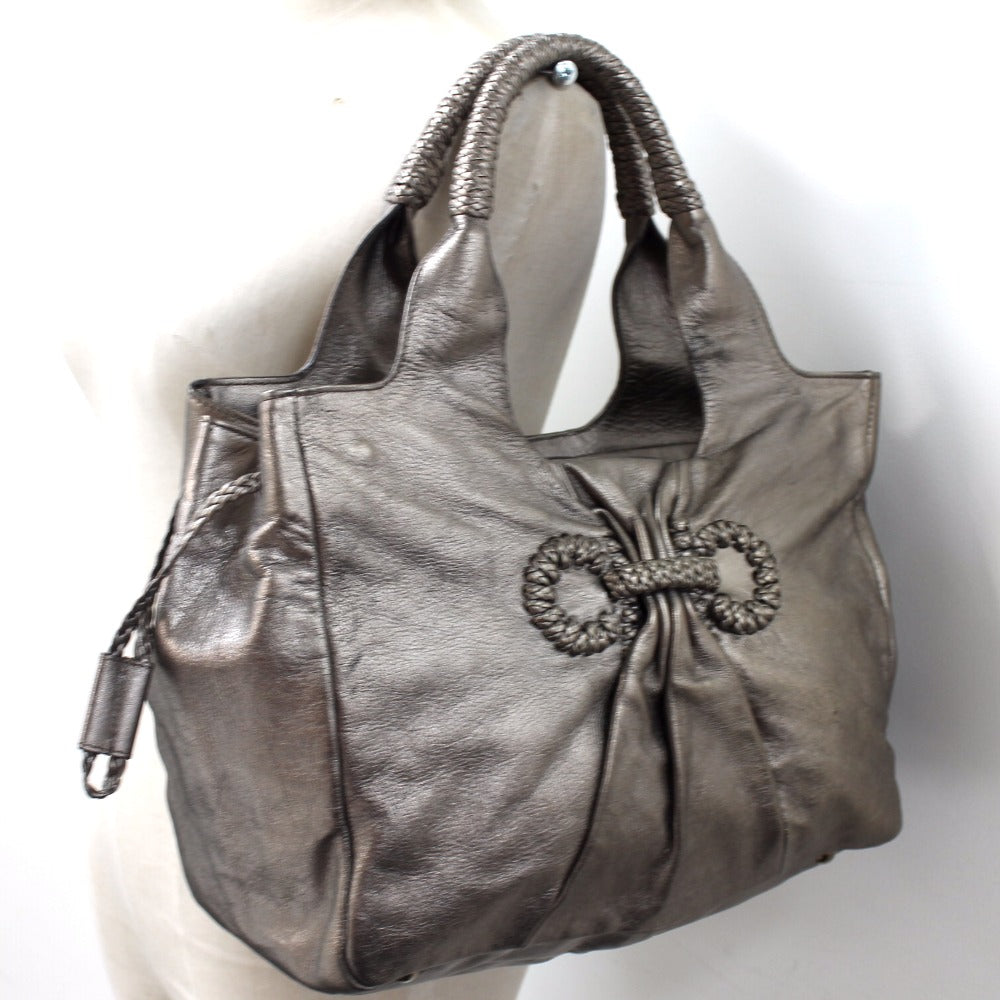 Salvatore Ferragamo Gancini Shoulder Bag, Handbag, Tote Bag, Leather, Women's, Bronze, Gray