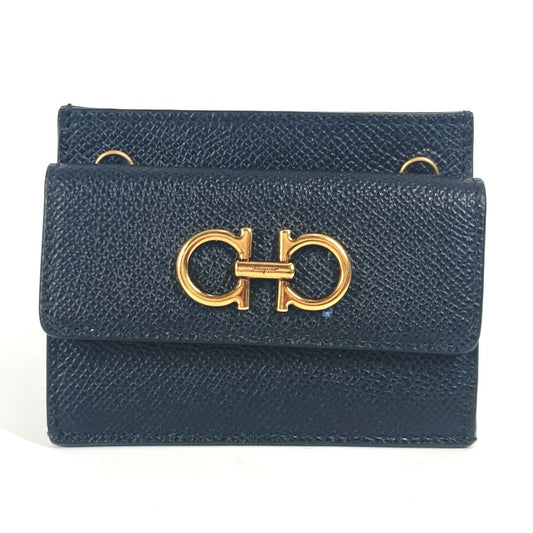 Salvatore Ferragamo Wallet Coin Purse Crossbody Pouch Gancini Logo Card Coin Case Card Case with Chain Business Card Holder Coin Case Leather Women's Black