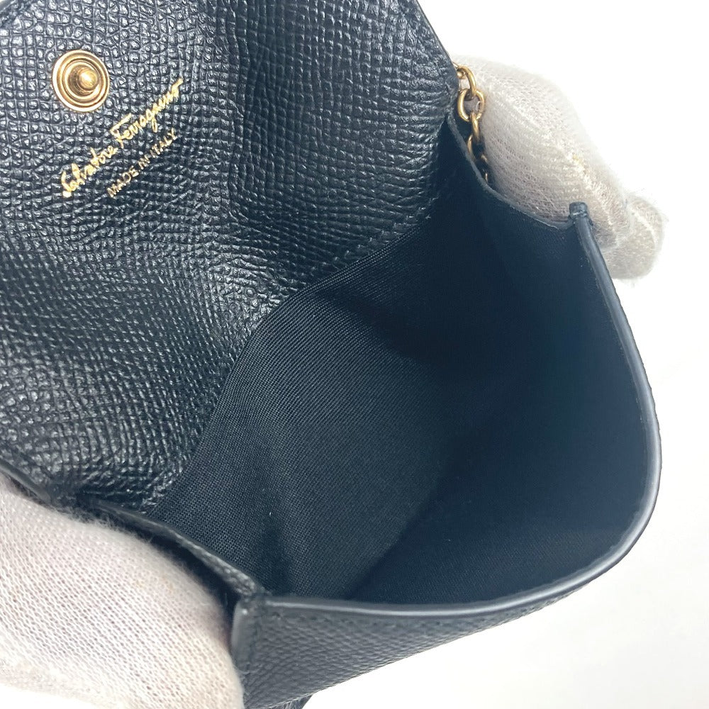 Salvatore Ferragamo Wallet Coin Purse Crossbody Pouch Gancini Logo Card Coin Case Card Case with Chain Business Card Holder Coin Case Leather Women's Black