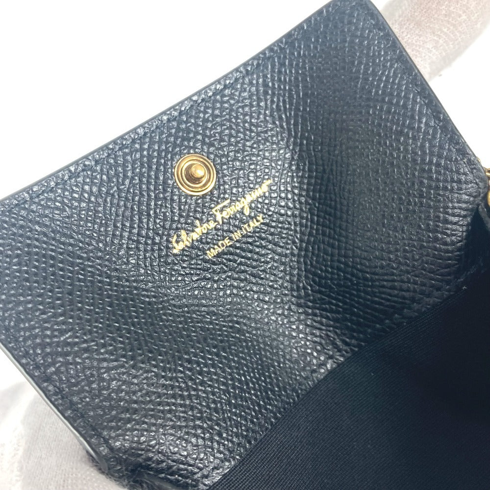 Salvatore Ferragamo Wallet Coin Purse Crossbody Pouch Gancini Logo Card Coin Case Card Case with Chain Business Card Holder Coin Case Leather Women's Black