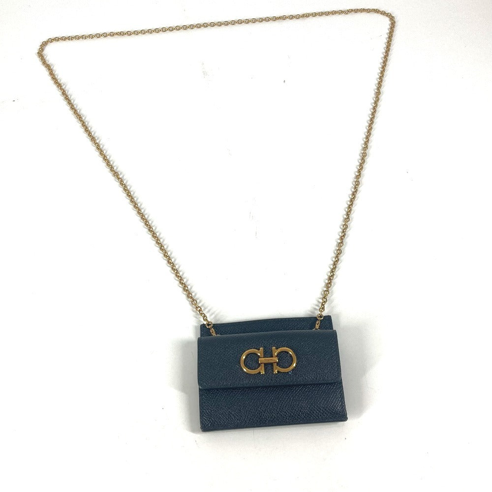 Salvatore Ferragamo Wallet Coin Purse Crossbody Pouch Gancini Logo Card Coin Case Card Case with Chain Business Card Holder Coin Case Leather Women's Black