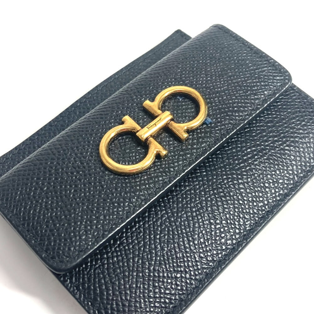 Salvatore Ferragamo Wallet Coin Purse Crossbody Pouch Gancini Logo Card Coin Case Card Case with Chain Business Card Holder Coin Case Leather Women's Black