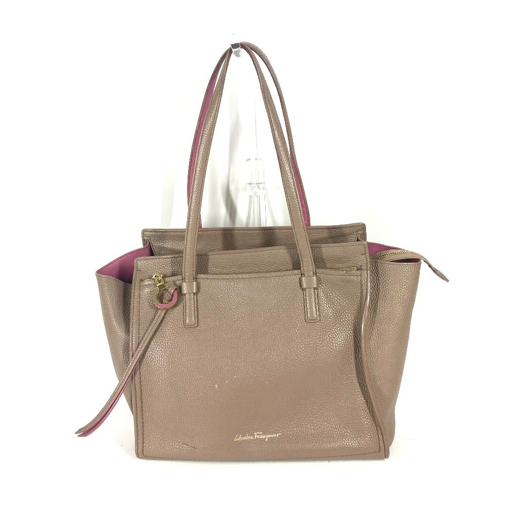 Salvatore Ferragamo ガンチーニ ロゴ バイカラー 2WAYバッグ ショルダーバッグ 肩掛け トートバッグ レザー レディース ベージュ - brandshop-reference