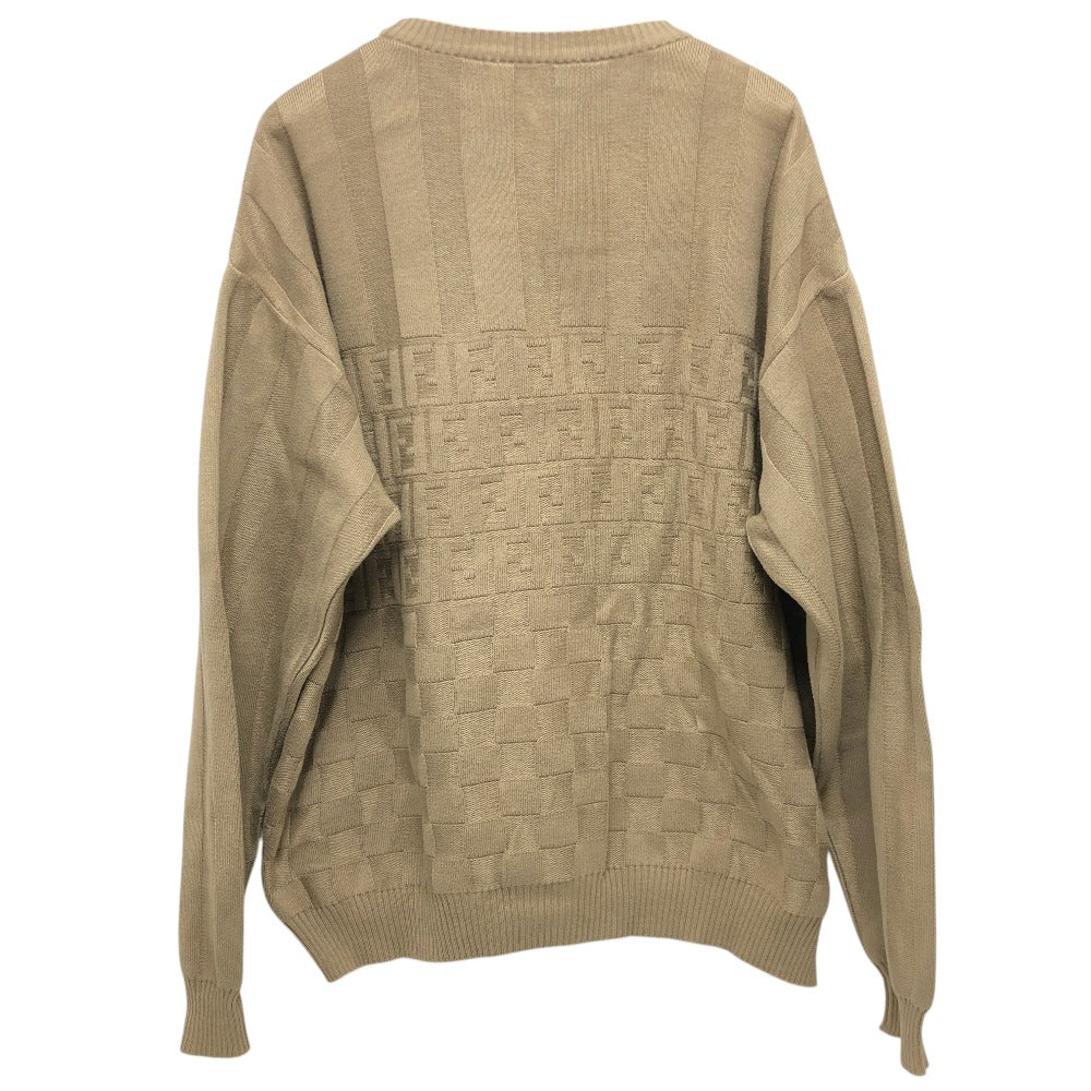 FENDI fendi club Zucca Pequin FF Logo Apparel Tops Long Sleeve Sweater Cotton Men's Beige