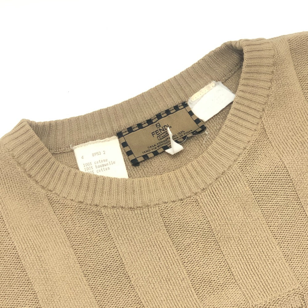FENDI fendi club Zucca Pequin FF Logo Apparel Tops Long Sleeve Sweater Cotton Men's Beige