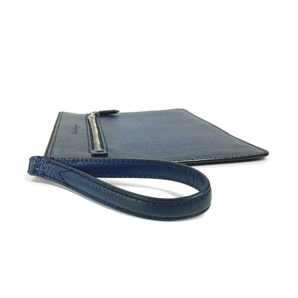 Salvatore Ferragamo ロゴ ストラップ付 ポーチ クラッチバッグ レザー ユニセックス ネイビー - brandshop-reference