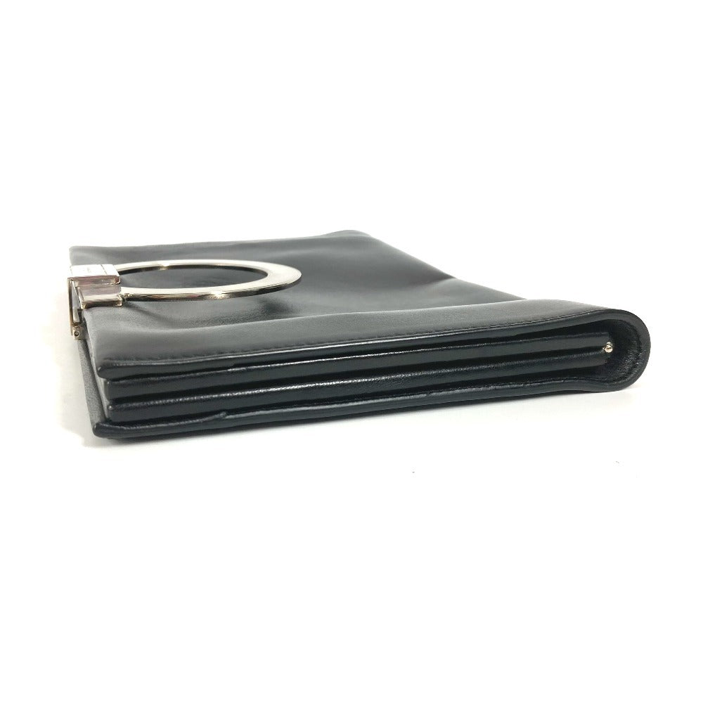 Salvatore Ferragamo Big Gancini Logo Pouch Bag Clutch Bag Kulit Unisex Hitam