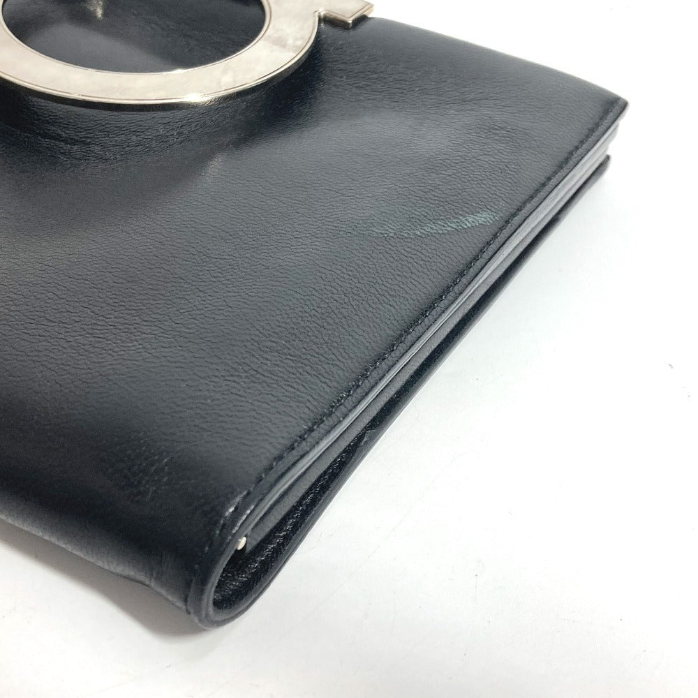 Salvatore Ferragamo Big Gancini Logo Pouch Bag Clutch Bag Kulit Unisex Hitam