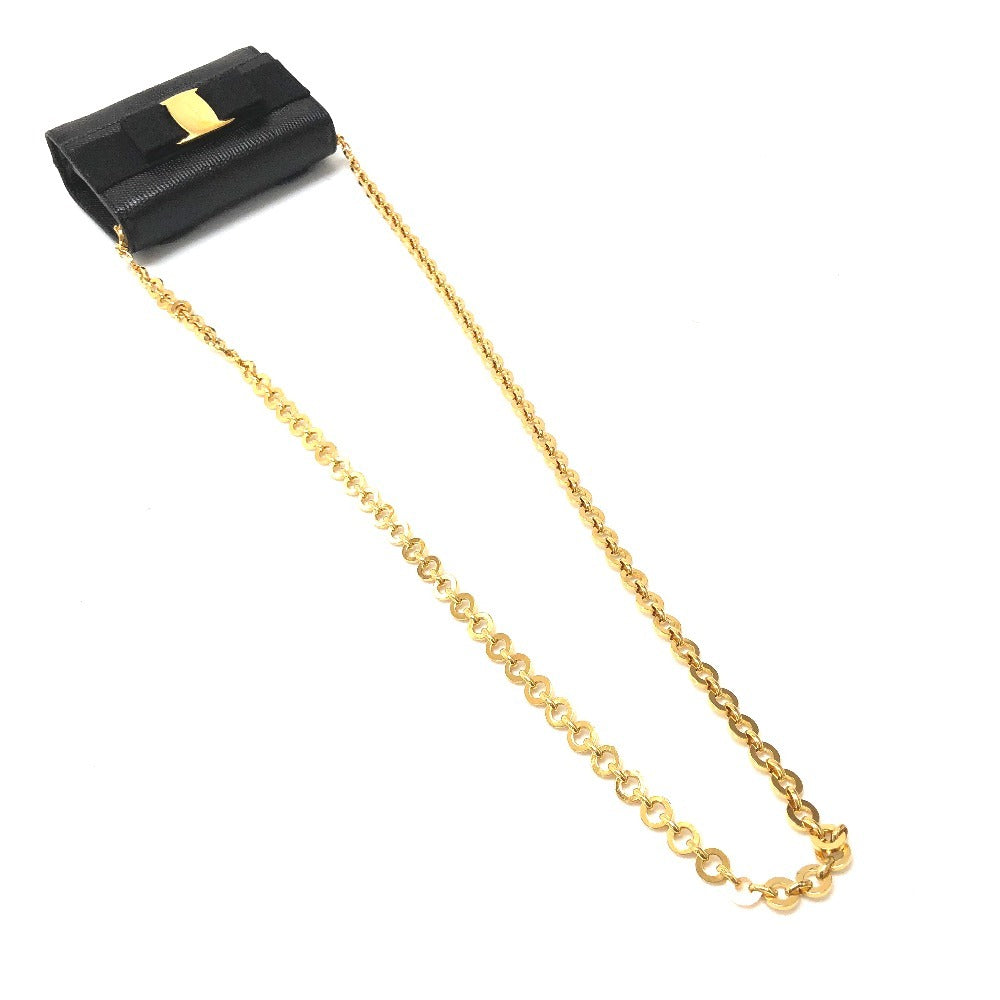 Salvatore Ferragamo Vara Ribbon Mini Pochette, Crossbody Bag, Waist Bag, Clutch, Shoulder Bag, Embossed Leather, Women's, Black and Gold