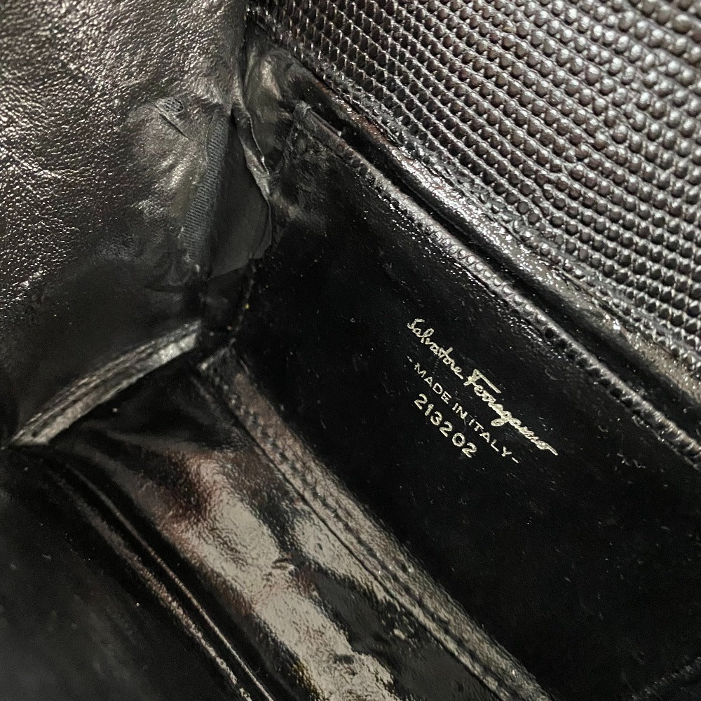 Salvatore Ferragamo Vara Ribbon Mini Pochette, Crossbody Bag, Waist Bag, Clutch, Shoulder Bag, Embossed Leather, Women's, Black and Gold