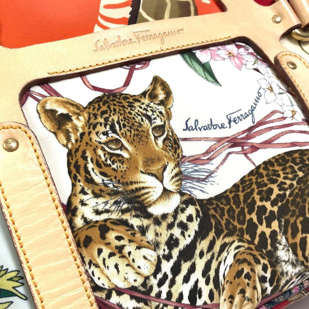 Salvatore Ferragamo 肩掛け アニマル総柄 トラ カバン ハンドバッグ トートバッグ ナイロン レディース マルチカラー