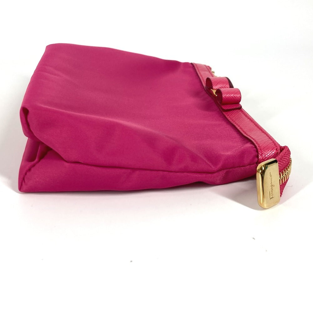 Salvatore Ferragamo リボン ロゴ りぼん ヴァラ メイクポーチ マルチポーチ 化粧ポーチ ナイロン レディース ピンク - brandshop-reference