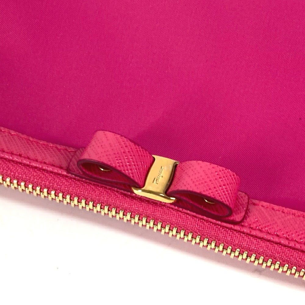 Salvatore Ferragamo リボン ロゴ りぼん ヴァラ メイクポーチ マルチポーチ 化粧ポーチ ナイロン レディース ピンク - brandshop-reference