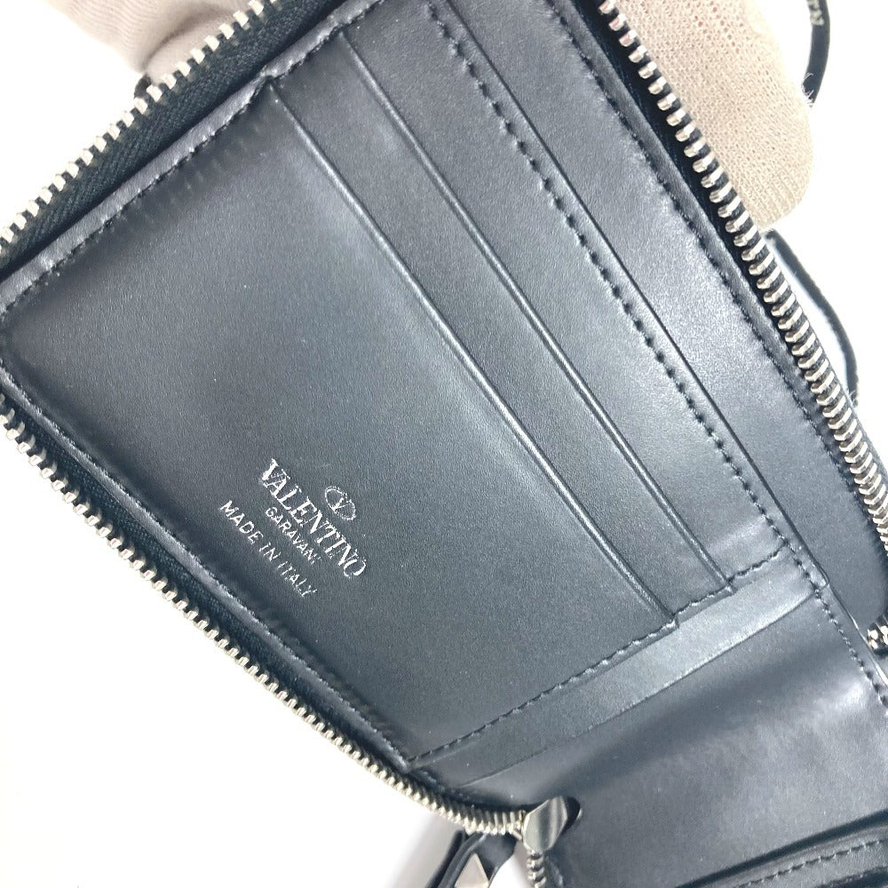 Valentino Garavani ストラップ付 ロゴ VLTN ネックウォレット ラウンドファスナー 2つ折り財布 レザー ユニセックス ブラック - brandshop-reference