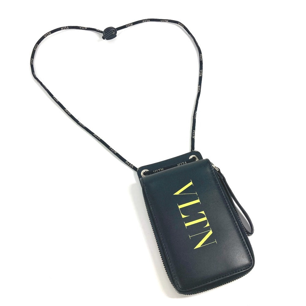 Valentino Garavani ストラップ付 ロゴ VLTN ネックウォレット ラウンドファスナー 2つ折り財布 レザー ユニセックス ブラック - brandshop-reference