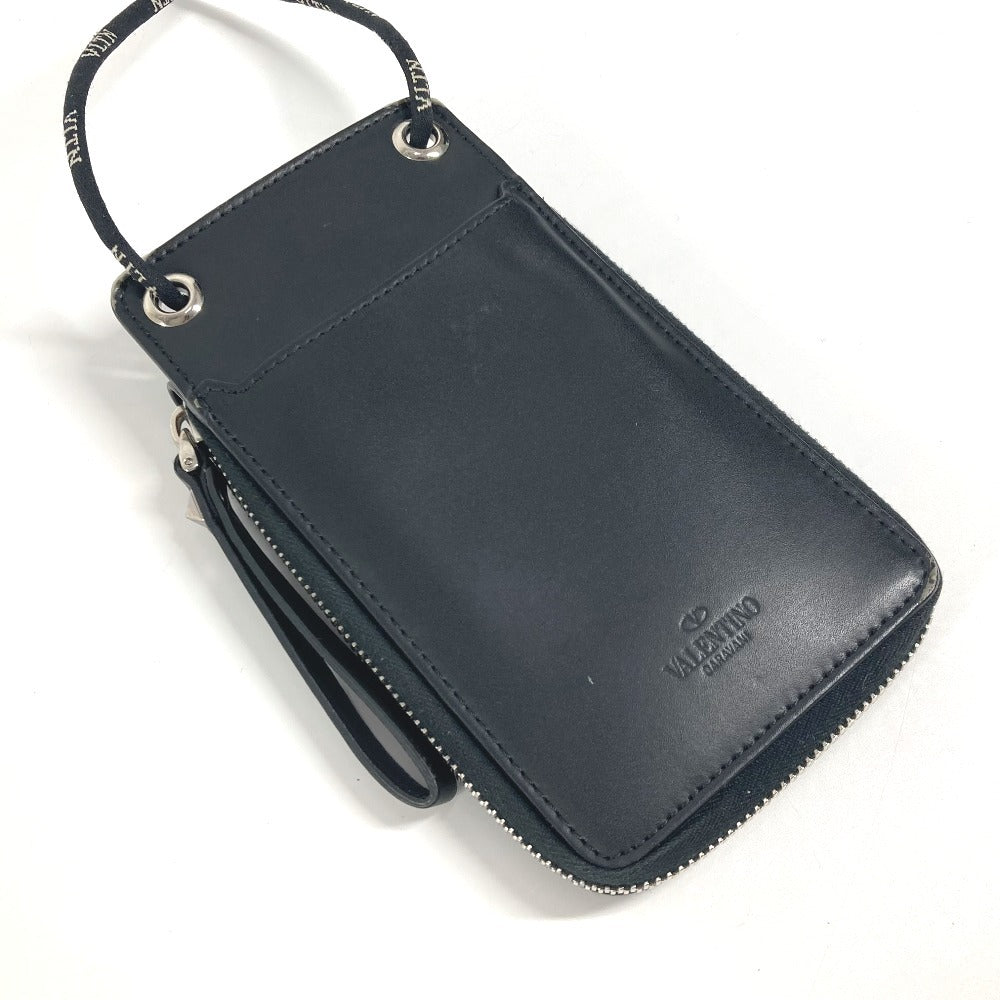 Valentino Garavani ストラップ付 ロゴ VLTN ネックウォレット ラウンドファスナー 2つ折り財布 レザー ユニセックス ブラック - brandshop-reference