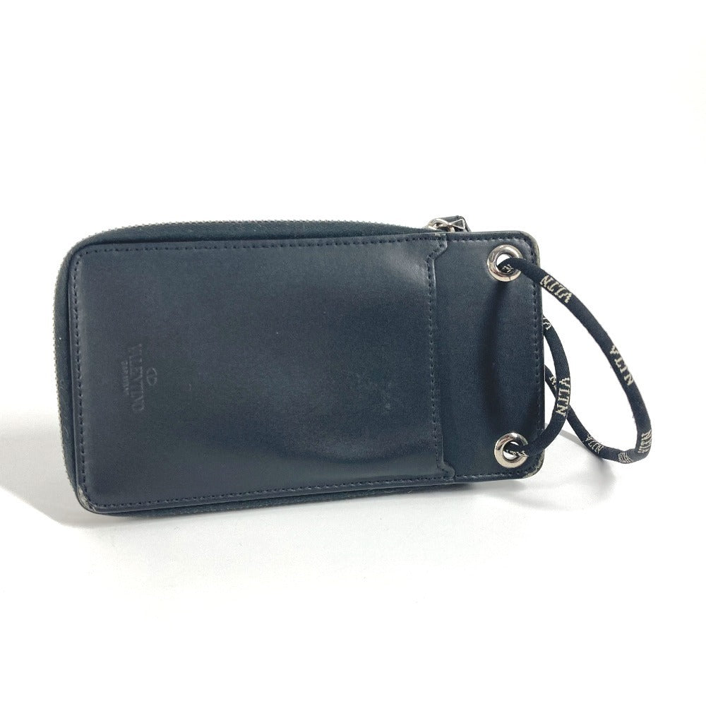 Valentino Garavani ストラップ付 ロゴ VLTN ネックウォレット ラウンドファスナー 2つ折り財布 レザー ユニセックス ブラック - brandshop-reference