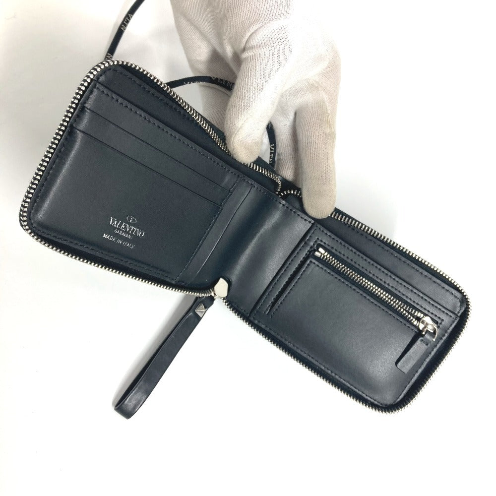 Valentino Garavani ストラップ付 ロゴ VLTN ネックウォレット ラウンドファスナー 2つ折り財布 レザー ユニセックス ブラック - brandshop-reference
