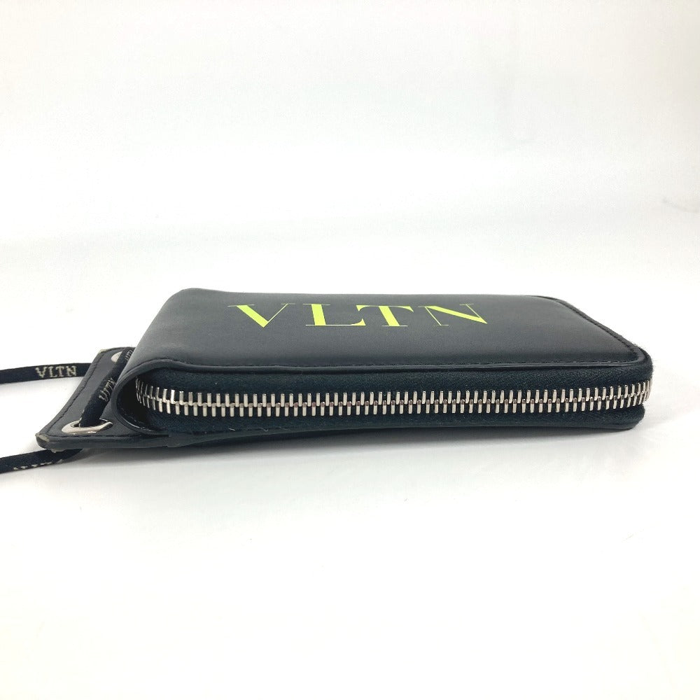 Valentino Garavani ストラップ付 ロゴ VLTN ネックウォレット ラウンドファスナー 2つ折り財布 レザー ユニセックス ブラック - brandshop-reference
