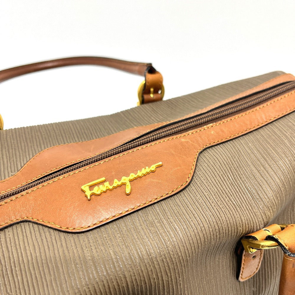 Salvatore Ferragamo AG219155 Logo Two-Tone Handbag/Boston Bag in PVC/Leather, Brown